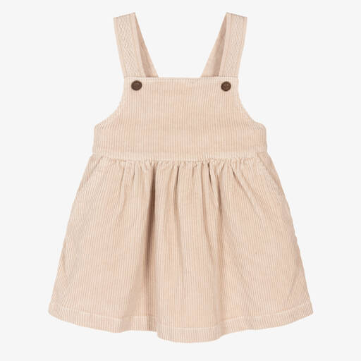 Laranjinha-Beige Corduroy Pinafore Dress | Childrensalon Outlet