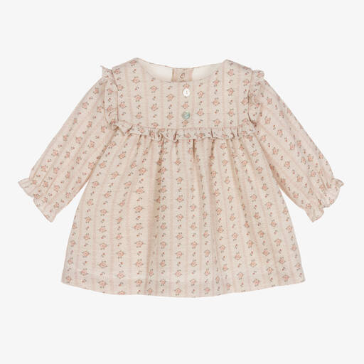Laranjinha-Beige Floral Cotton Baby Dress | Childrensalon Outlet