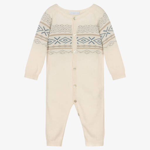Laranjinha-Beige Wool Knit Romper  | Childrensalon Outlet