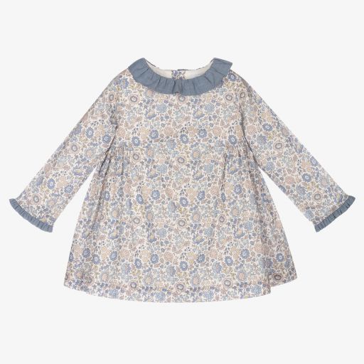 Laranjinha-Blue & Beige Floral Dress Set | Childrensalon Outlet