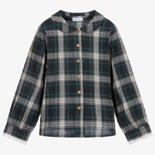 Laranjinha-Blue & Green Tartan Blouse | Childrensalon Outlet