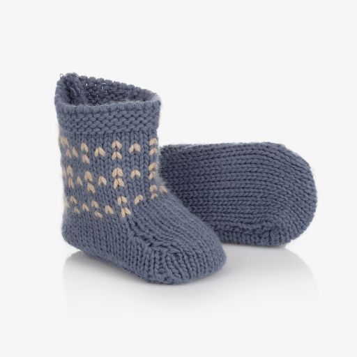 Laranjinha-Blue Knitted Baby Booties | Childrensalon Outlet
