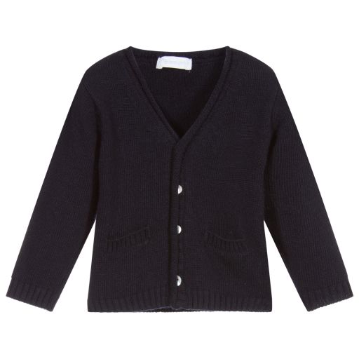 Laranjinha-Blue Knitted Wool Cardigan | Childrensalon Outlet
