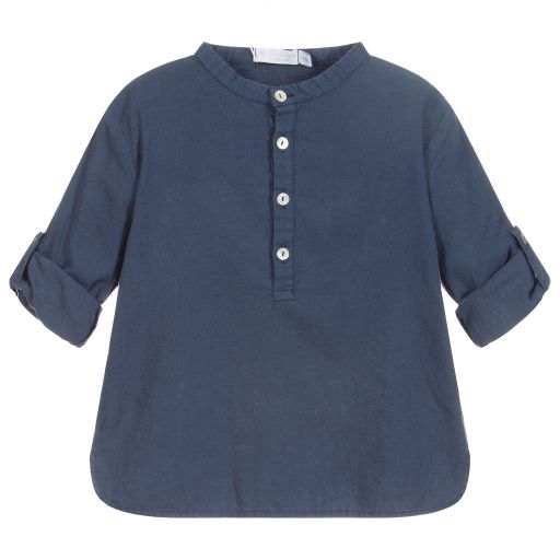 Chic by Laranjinha-Blue Linen Blend Shirt | Childrensalon Outlet