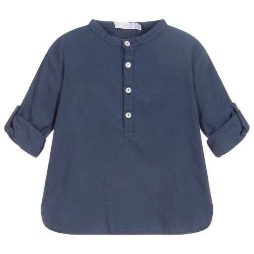 Chic by Laranjinha-Chemise bleue en lin mélangé | Childrensalon Outlet