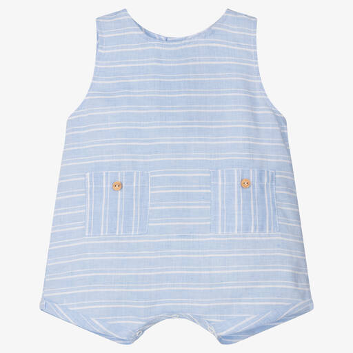 Laranjinha-Blue Striped Cotton Linen Baby Shortie | Childrensalon Outlet