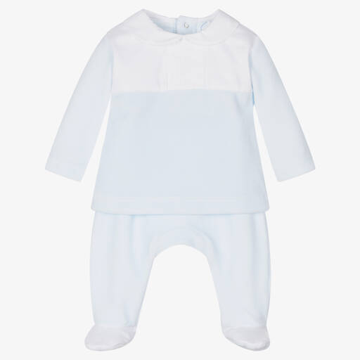 Laranjinha-Blue Velour 2 Piece Babygrow | Childrensalon Outlet