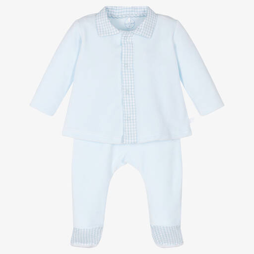 Laranjinha-Ensemble grenouillère 2 pièces bleu en velours | Childrensalon Outlet