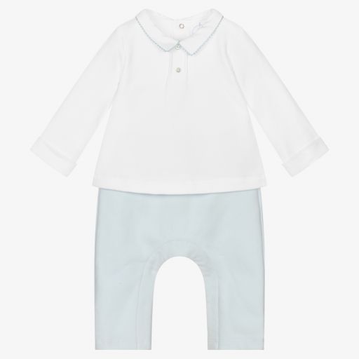 Laranjinha-Blue & White Cotton Babysuit | Childrensalon Outlet