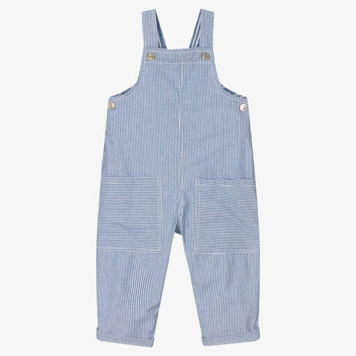 Laranjinha-Blue & White Striped Cotton Dungarees | Childrensalon Outlet