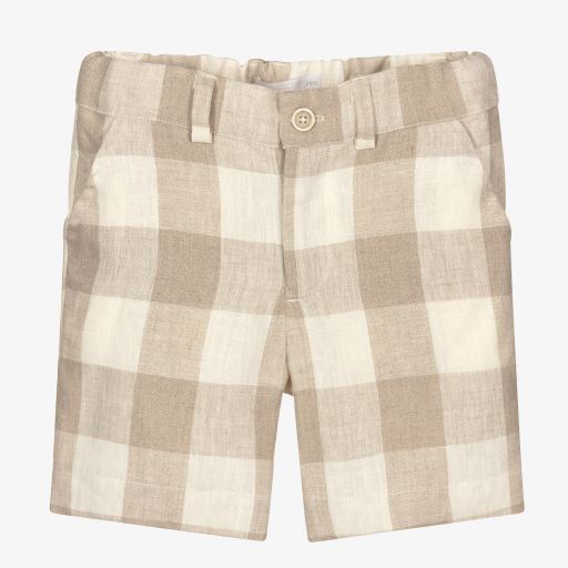 Laranjinha-Boys Beige Check Linen Shorts | Childrensalon Outlet