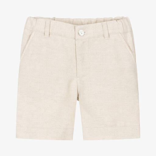 Laranjinha-Boys Beige Cotton & Linen Shorts | Childrensalon Outlet
