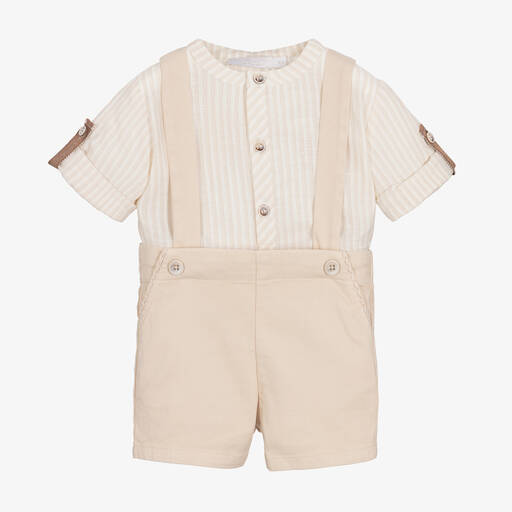 Laranjinha-Boys Beige Cotton Shorts Set | Childrensalon Outlet