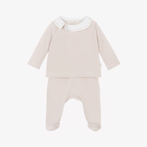 Laranjinha-Boys Beige Ribbed Velour Set | Childrensalon Outlet