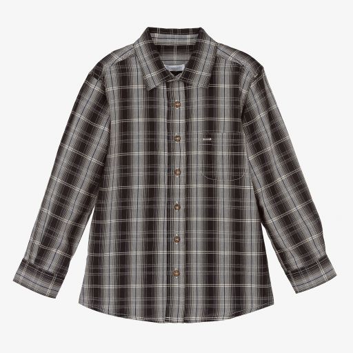 Laranjinha-Boys Black Cotton Check Shirt | Childrensalon Outlet