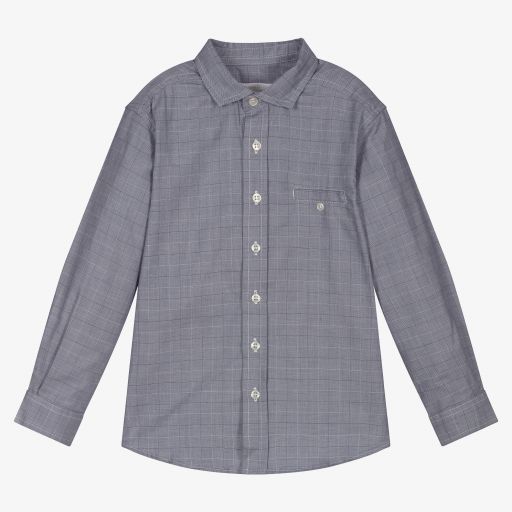 Laranjinha-Boys Blue Check Cotton Shirt | Childrensalon Outlet