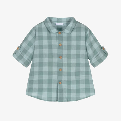 Laranjinha-Boys Blue Check Cotton Shirt | Childrensalon Outlet