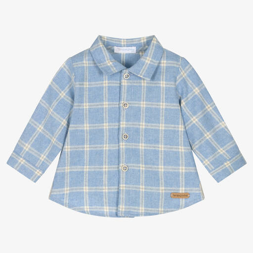 Laranjinha-Boys Blue Cotton Checked Shirt | Childrensalon Outlet