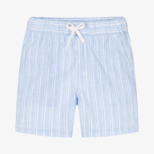 Laranjinha-Boys Blue Stripe Linen & Cotton Shorts | Childrensalon Outlet