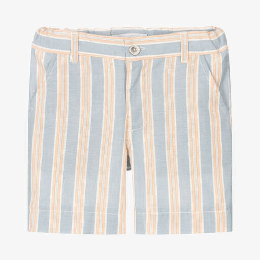 Laranjinha-Boys Blue Striped Cotton Shorts | Childrensalon Outlet