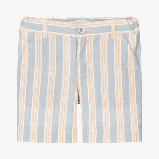 Laranjinha-Boys Blue Striped Cotton Shorts | Childrensalon Outlet