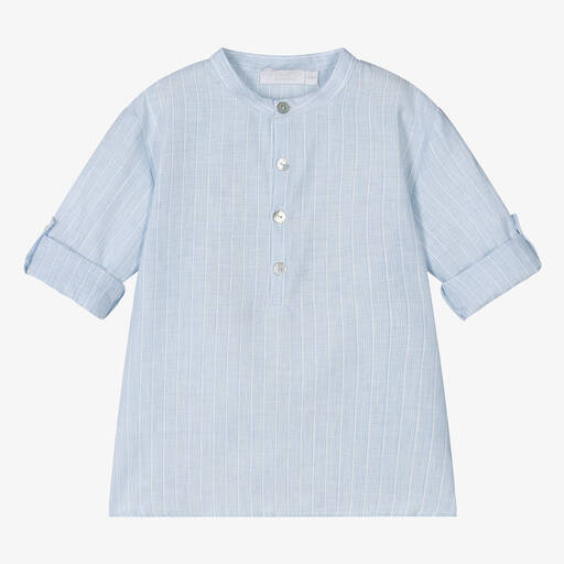 Laranjinha-Boys Blue Striped Linen Shirt | Childrensalon Outlet