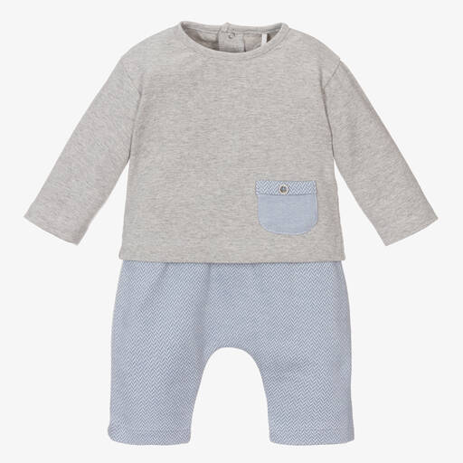 Laranjinha-Boys Grey & Blue Cotton Trouser Set | Childrensalon Outlet