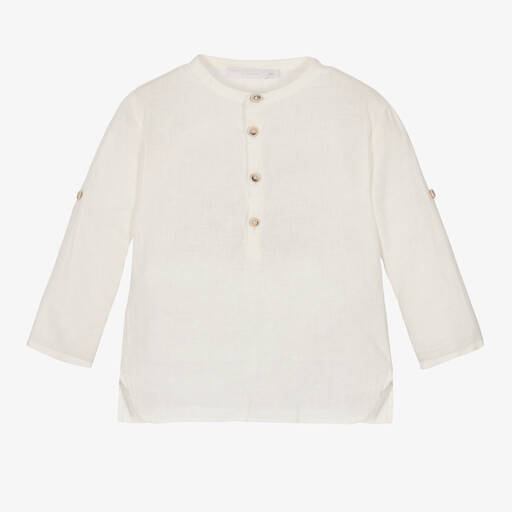Laranjinha-Boys Ivory Linen & Cotton Popover Shirt | Childrensalon Outlet