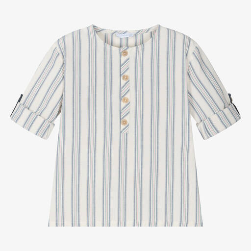 Laranjinha-Boys Ivory Striped Cotton Shirt | Childrensalon Outlet
