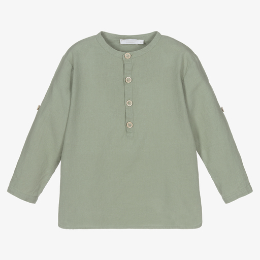 Laranjinha-Boys Khaki Green Linen Shirt | Childrensalon Outlet