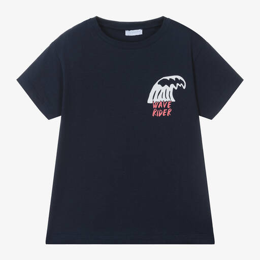 Laranjinha-Boys Navy Blue Cotton T-Shirt | Childrensalon Outlet