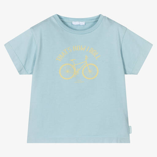 Laranjinha-Boys Pale Blue Cotton T-Shirt | Childrensalon Outlet