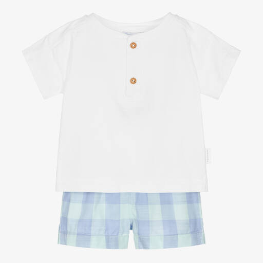 Laranjinha-Boys White Top & Check Shorts Set | Childrensalon Outlet