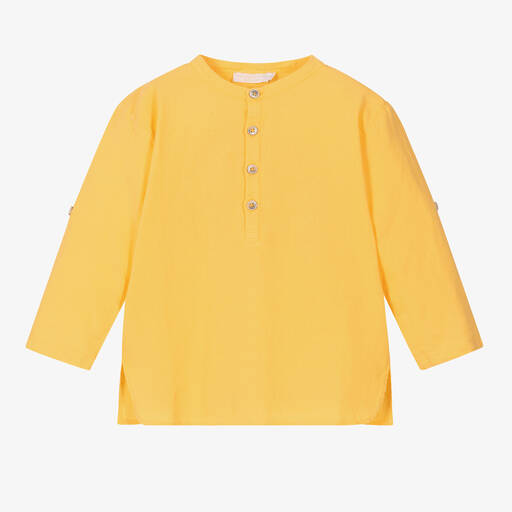Laranjinha-Boys Yellow Linen & Cotton Popover Shirt | Childrensalon Outlet