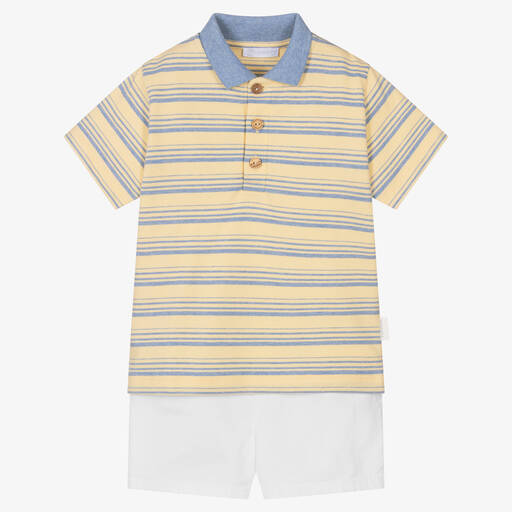 Laranjinha-Boys Yellow & White Cotton Shorts Set | Childrensalon Outlet