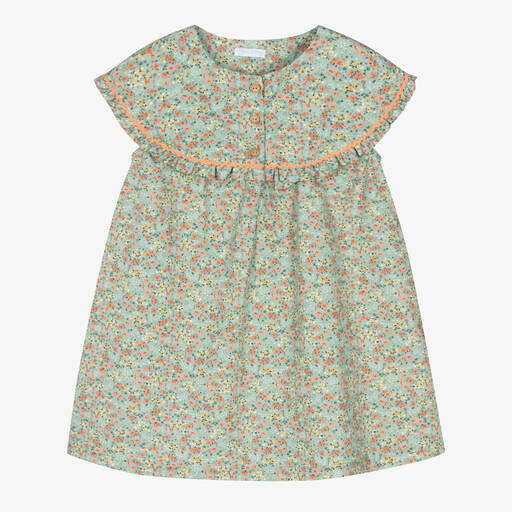 Laranjinha-Girls Aqua Green Floral Print Dress | Childrensalon Outlet
