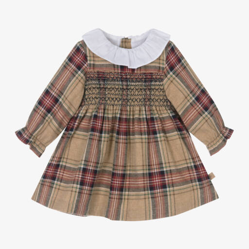 Laranjinha-Girls Beige Plaid Cotton Dress | Childrensalon Outlet