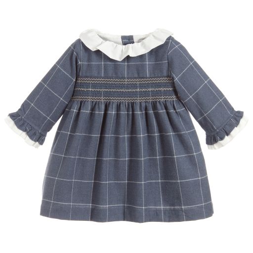 Chic by Laranjinha-Girls Blue Check Cotton Dress | Childrensalon Outlet