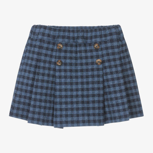 Laranjinha-Girls Blue Check Pleated Cotton Skort | Childrensalon Outlet