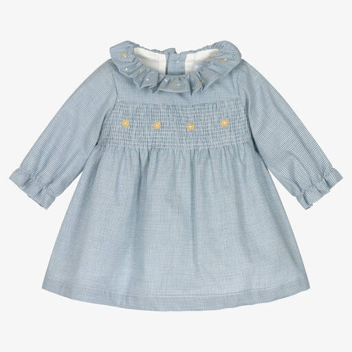 Chic by Laranjinha-Girls Blue Checked Cotton Dress | Childrensalon Outlet