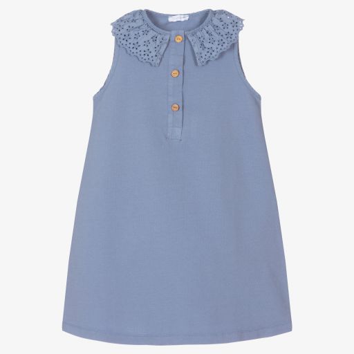 Laranjinha-Girls Blue Cotton Dress | Childrensalon Outlet