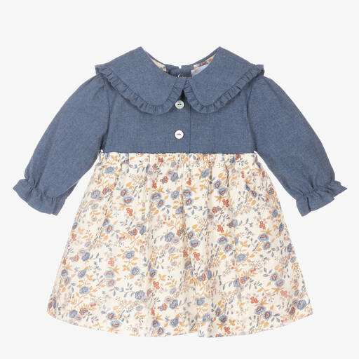 Laranjinha-Girls Blue & Ivory Floral Dress | Childrensalon Outlet