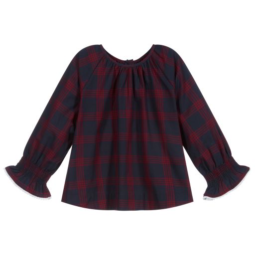 Laranjinha-Girls Blue & Red Check Blouse | Childrensalon Outlet