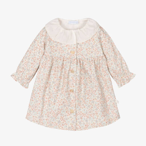Laranjinha-Girls Floral Corduroy Dress in Cream | Childrensalon Outlet