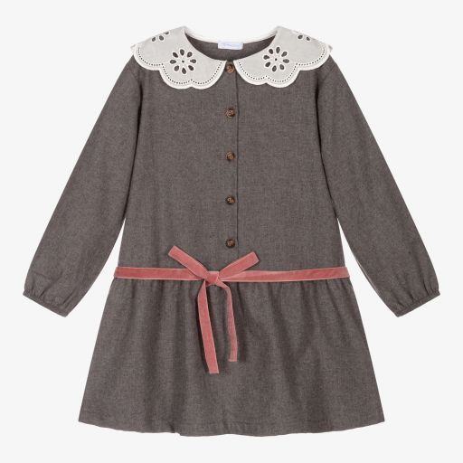 Laranjinha-Girls Grey Cotton Dress | Childrensalon Outlet