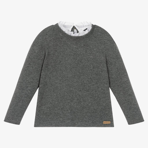 Laranjinha-Girls Grey Wool Sweater | Childrensalon Outlet