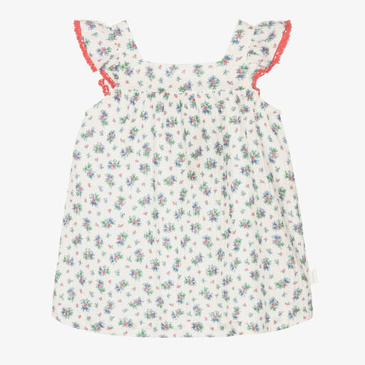 Laranjinha-Girls Ivory & Blue Floral Print Dress | Childrensalon Outlet