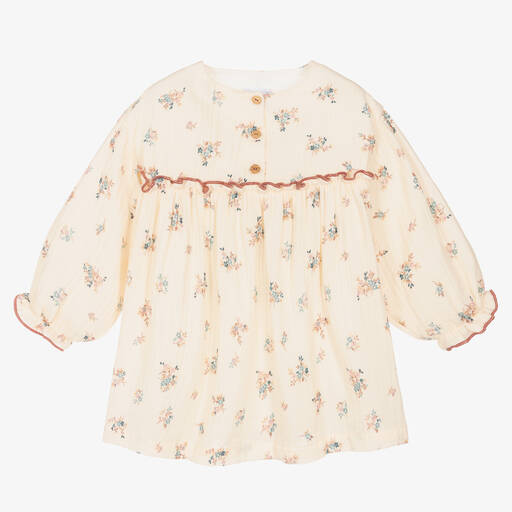 Laranjinha-Girls Ivory Cotton Floral Dress | Childrensalon Outlet