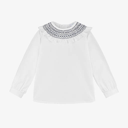 Laranjinha-Girls Ivory Cotton Ruffled Collar Top | Childrensalon Outlet