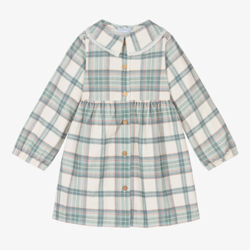 Laranjinha-Girls Ivory & Green Plaid Needlecord Dress | Childrensalon Outlet